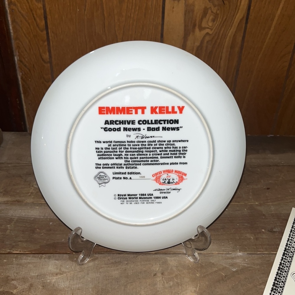 Emmett Kelly good news bad news collection plate. New in box - Picture 6 of 8